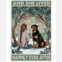 Rottweiler Poster And She Lived Happily Ever After Vintage Room Home Decor Wall Art Gifts Idea