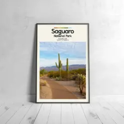 Saguaro Poster - Oil Painting Technique | Usa National Park Wall Art | & Printed Travel Prints | Animalistic Home Decor