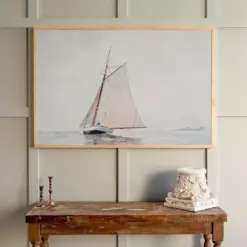 Sailboat Art | Beach Wall Decor | Vintage Sailboat Scene Print On Wood | Extra Large Art | Large Horizontal Art | 144