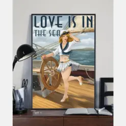 Sailor Pin Up Girl Poster Love Is In The Sea Retro Vintage Room Home Decor Wall Art Gifts Idea