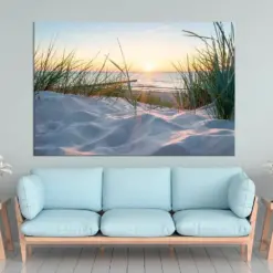 Sand Beach Canvas Print Beach Sunset Landscape Wall Art Sand Dunes Art North Sea Print Nature Wall Decor Living Room Wall Art