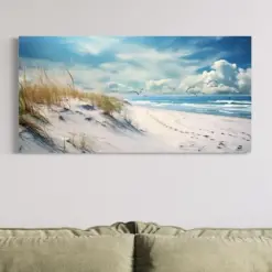 Sand Dunes Beach Painting Canvas Print - Seascape Coast Wall Art - Living Room Bedroom Art Framed Ready To Hang