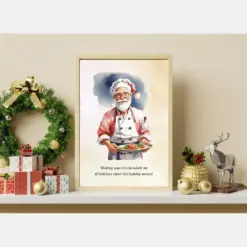 Santa Claus Chef Poster Watercolor Santa Claus Greeting Card Culinary Christmas Poster Christmas Postcard Ready To Print