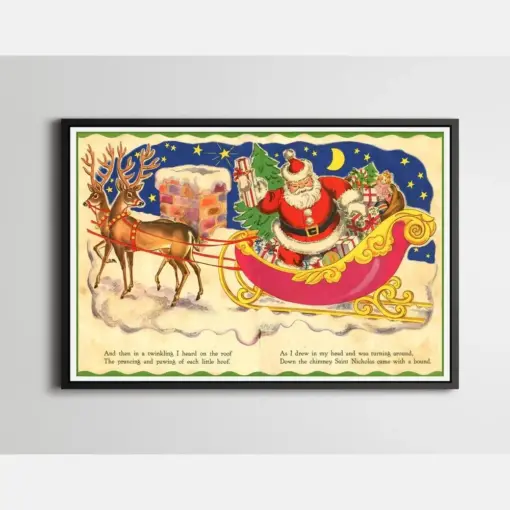 Santa Claus Christmas Poster Up To I - Night Before - Santa Claus - Reindeer