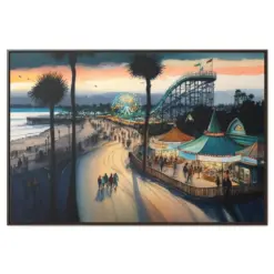 Santa Cruz Boardwalk Wall Art Water Color Landscape Painting On Canvas Canvas Wall Art With Floating Frames