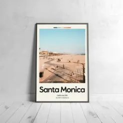 Santa Monica Poster - Oil Painting Technique | Famous Beach Wall Art | & Printed Travel Prints | Animalistic Home Decor