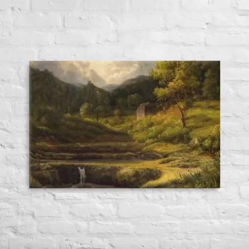 Scenic Stream View Canvas Print - Mountain Landscape Art For Nature Wall Decor Nature Oil Painting Print For Outdoor Wall Decor