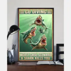 Scuba Diver Poster Go Diving Worst Case Scenario A Shark Kills You Vintage Room Home Decor Wall Art Gifts Idea