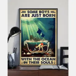 Scuba Diving Boy Poster Ocean Lovers Vintage Room Home Decor Wall Art Gifts Idea