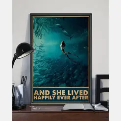 Scuba Diving Canvas Prints And She Lived Happily Ever After Vintage Wall Art Gifts Vintage Home Wall Decor Canvas