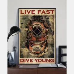 Scuba Diving Canvas Prints Live Fast Dive Young Scuba Diver Vintage Wall Art Gifts Vintage Home Wall Decor Canvas