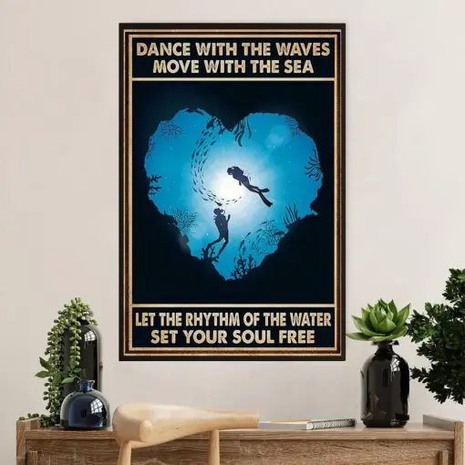 Scuba Diving Canvas Wall Art Prints | Couple Dance With The Waves | Home Décor Gift For Scuba Diver