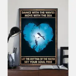 Scuba Diving Couple Poster Dance With The Waves Move With The Sea Vintage Room Home Decor Wall Art Gifts Idea