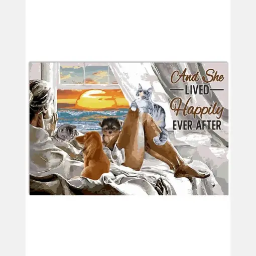 Seaside Girl Lived Happily Cat Dog