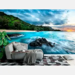 Secret Beach Hawaii Seascape Wallpaper | Wall Decal For Bedroom | Wall Murals For Living Room | Peel And Stick Wallpaper