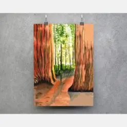 Sequoia Trees Painting Forest Wall Art Print From Original Watercolor California Landscape Artwork National Park Poster Large Fine Art