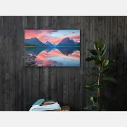 Serene Sunset Over Peaks - Reflective Lake Art - Glacier National Park Wall Art : Thin Canvas