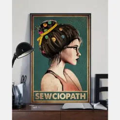 Sewciopath Sewing Girl Poster Vintage Room Home Decor Wall Art Gifts Idea