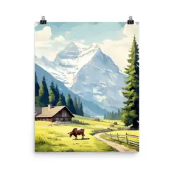 Shaken Watercolor Print | Swiss Alps Travel Gift | Switzerland Home Decor | Alpine Landscape | Charming Village | Europe | Art