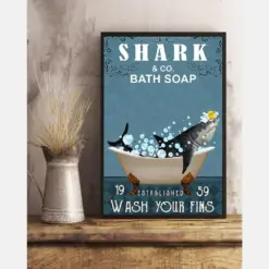 Shark Bathroom Funny Canvas Prints Wash Your Fins Vintage Wall Art Gifts Vintage Home Wall Decor Canvas