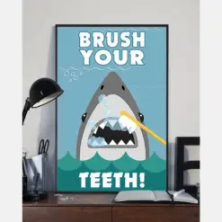 Shark Loves Funny Canvas Prints Brush Your Teeth Wall Art Gifts Vintage Home Wall Decor Canvas