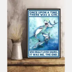 Shark Loves Poster Once Upon A Time There Was A Girl Vintage Room Home Decor Wall Art Gifts Idea