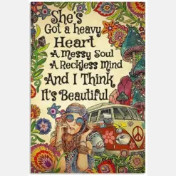 She Got Heavy Heart Messy Soul Reckless Mind Beautiful Gypsy Girl Minivan Floral Vintage