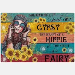 She Has A Soul Of Gypsy Heart Of Hippie Spirit Of Fairy Sunflower Colored Wooden Plank Vintage Retro Art