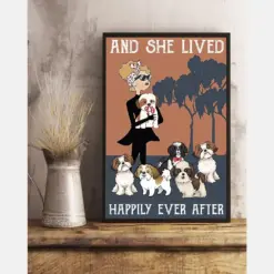 Shih Tzu Canvas Prints And She Lived Happily Ever After Vintage Wall Art Gifts Vintage Home Wall Decor Canvas