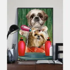 Shih Tzu Comb Hair Stylist Dog Groomer Poster Vintage Room Home Decor Wall Art Gifts Idea
