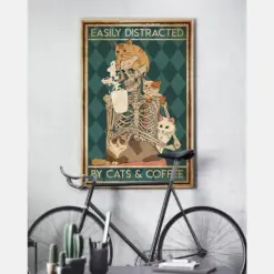 Skeleton Cats And Coffee Canvas Prints Easily Distracted Vintage Wall Art Gifts Vintage Home Wall Decor Canvas