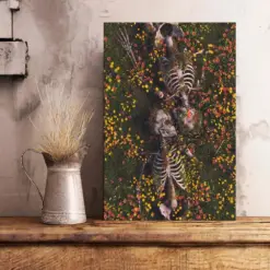 Skeleton In Flowers Wall Art Canvas Surreal Print Hugging Couple Skeleton Art Large Canvas Art Skeleton Modern Wall Decor