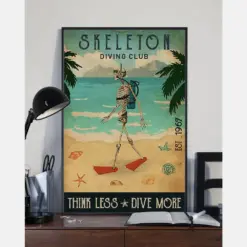 Skeleton Loves Canvas Prints Diving Club Think Less Dive More Vintage Wall Art Gifts Vintage Home Wall Decor Canvas