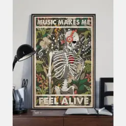 Skeleton Music Make Me Feel Alive Vintage Canvas Prints Wall Art Gift For Music Lover Vintage Home Wall Decor Canvas