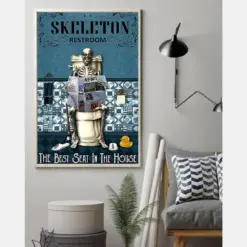 Skeleton Restroom Funny Canvas Prints The Best Seat In The House Vintage Wall Art Gifts Vintage Home Wall Decor Canvas