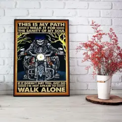 Skeleton Rides Motorcycle Biker Poster This Is My Path Vintage Motorbike Room Home Decor Wall Art Gifts Idea