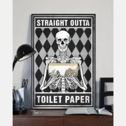 Skeleton Toilet Paper Canvas Prints Straight Outta Funny Quarantine Wall Art Gifts Vintage Home Wall Decor Canvas