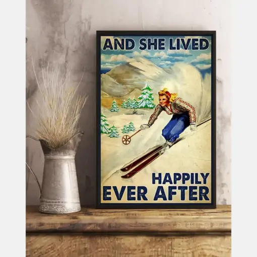 Skiing Canvas Prints And She Lived Happily Ever After Vintage Wall Art Gifts Vintage Home Wall Decor Canvas