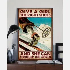 Skiing Girl Poster Give A Girl The Right Shoes Vintage Room Home Decor Wall Art Gifts Idea