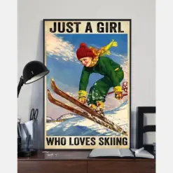 Skiing Girl Poster Just A Girl Who Loves Skiing Vintage Room Home Decor Wall Art Gifts Idea