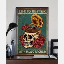 Skull Vinyl Record Canvas Prints Life Is Better With Music Around Vintage Wall Art Gifts Vintage Home Wall Decor Canvas