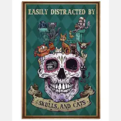 Skulls Cats Canvas Prints Easily Distracted Vintage Wall Art Gifts Vintage Home Wall Decor Canvas