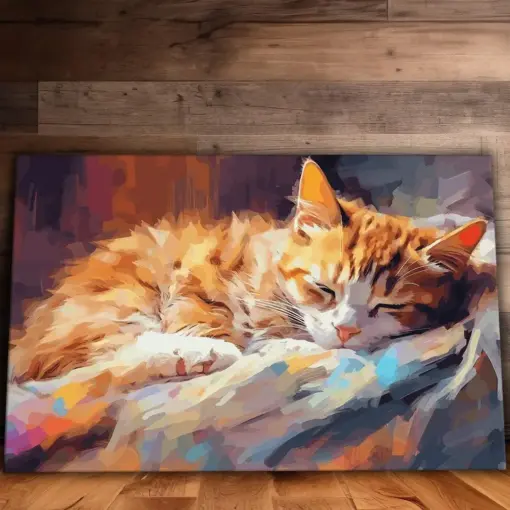 Sleeping Kitty Wall Art Sleepy Cat Canvas Cat Lover Art Orange And White Cat Pet Owner Gift Animal Art