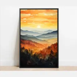 Smokey Mountain Sunset Framed Prints Framed Canvas National Parks Wall Decor Wall Hanging Great Smokey Mountains