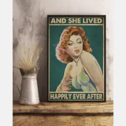 Smoking Lady Loves Wine And She Lived Happily Ever After Canvas Prints Vintage Wall Art Gifts Vintage Home Wall Decor Canvas