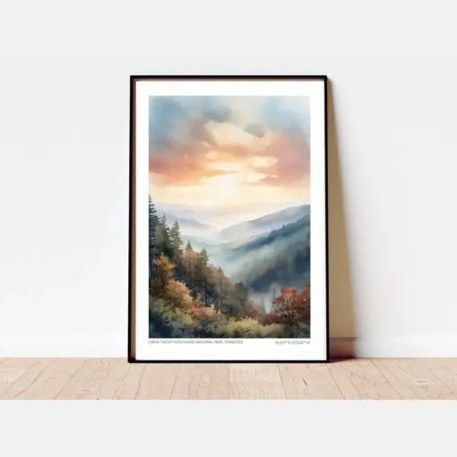 Smoky Mountain National Park Print Mountain Watercolor Art Decor National Park Poster Tennessee Watercolor Wall Art Forest Painting