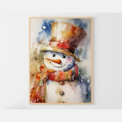 Snowman Watercolor Painting Christmas Wall Art Winter Holidays Decor Snowman Art Print Christmas Poster
