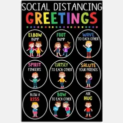 Social Distancing Greeting Chart Table Funny Salutes In Pandemic Quarantine Vintage