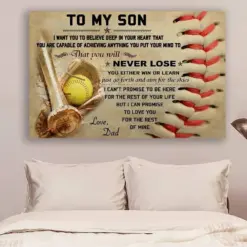 Softball Canvas And Poster Dad To Son Never Lose Wall Decor