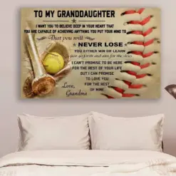 Softball Canvas And Poster Grandma To Granddaughter Never Lose Wall Decor